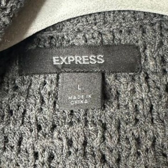 Express Gray Shawl Collar Knit Cardigan Sweater Womens L Chunky Wool Blend - Picture 4 of 7